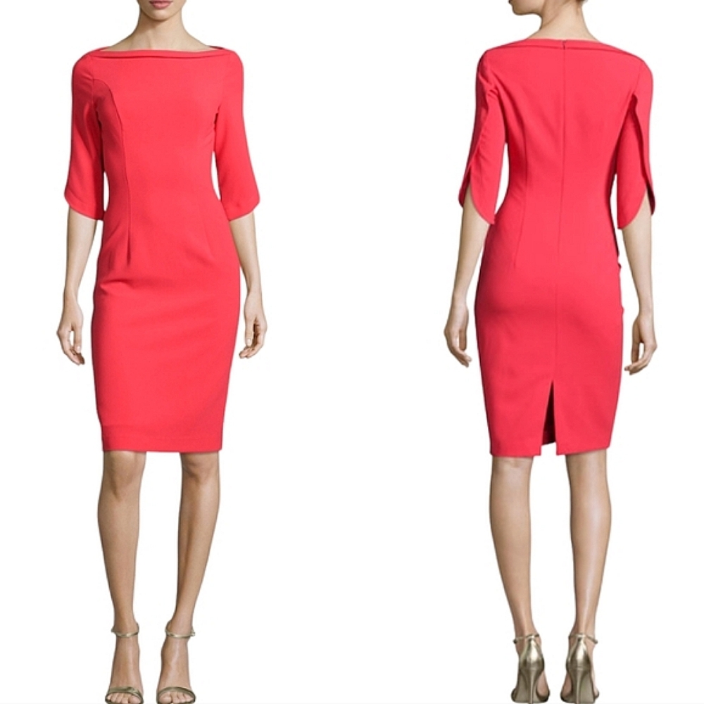 Black Halo Red Petal Sleeve Sheath Dress